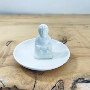 Meditation Buddha Statue Trinket Dish Tray Jewelry Holder White